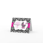 Chic Pink Polka Dot Damask Baby Shower Thank You Greeting Card