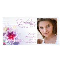 Chic purple floral photo graduation announcement photo greeting card