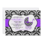 Chic Purple Polka Dot Damask Baby Shower Invite