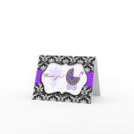 Chic Purple Polka Dot Damask Baby Shower Thank You