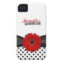 Chic Red Gerbera Daisy Polka Dot iPhone 4 Case