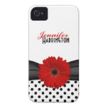 Chic Red Gerbera Daisy Polka Dot iPhone 4 Case