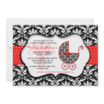 Chic Red Polka Dot Damask Baby Shower Invite