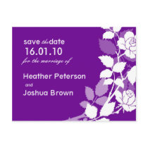 Chic Save the Date Purple Rose Postcard