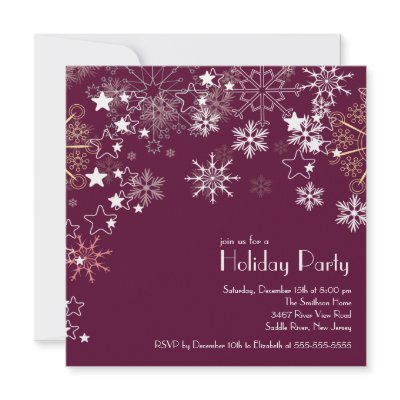 Chic Snowflakes Christmas Holiday Party Plum Personalized Announcement by celebrateitinvites
