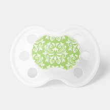 Chic stylish ornate lime green damask pattern baby pacifiers