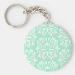 Chic stylish ornate mint green damask pattern keychains