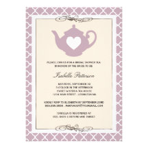 Chic Tan & Purple Teapot Bridal Shower Tea Party Personalized Announcement