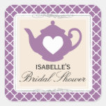 Chic Tan & Purple Teapot Bridal Shower Tea Sticker
