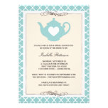 Chic Tan & Teal Teapot Bridal Shower Tea Party Personalized Announcements