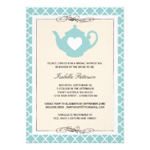 Chic Tan & Teal Teapot Bridal Shower Tea Party Personalized Announcements