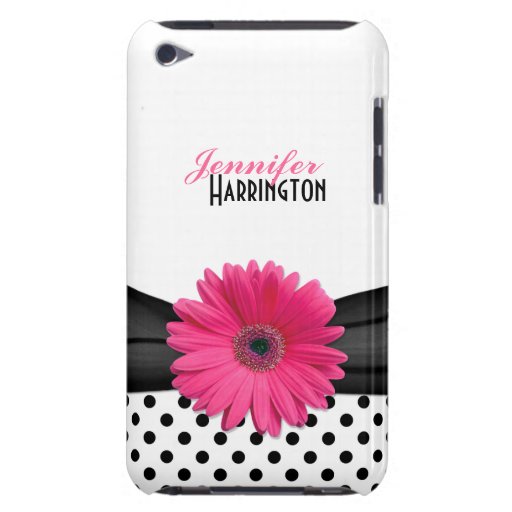 Chic Trendy Pink Gerbera Daisy Polka Dot iPod Case iPod Case-Mate Case