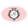 Chic Wedding Initial Damask Label Pink Oval Oval Stickers