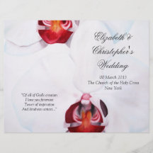 Chic white red gold orchids Wedding Program Flyer Design