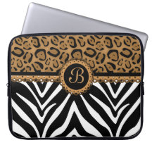 Chic Zebra Leopard Lace Monogram Laptop Sleeve
