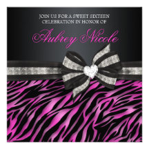Chic Zebra Sweet Sixteen Invite With Jewelled Bow