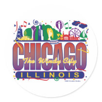 Chicago-Confetti Round Stickers