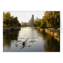 Chicago, Illinois, Rowers in Lincoln Park lagoon Card