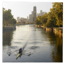 Chicago, Illinois, Rowers in Lincoln Park lagoon Ceramic Tile