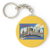 Chicago Illinois Vintage Postcard Key Chains