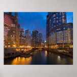 Chicago River At Night Posters