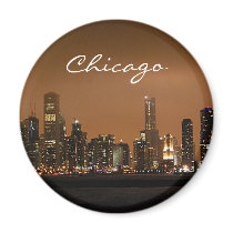 Chicago Skyline at night at Navy Pier Magnet