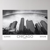 Chicago Skyline Black and White Photo Poster