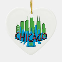Chicago Skyline newwave primary Christmas Ornament