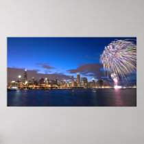 Chicago Skyline Poster w/Fireworks