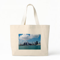 Chicago skyline view from Navy Pier Canvas Bags