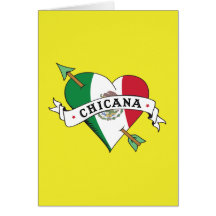 Chicana Tattoo Heart with Mexican Flag Greeting Card