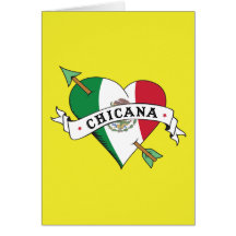 Chicana Tattoo Heart with Mexican Flag Card