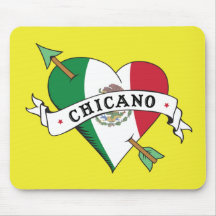 Chicano Tattoo Heart with Mexican Flag Mousepads
