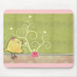 Chick and flower heart tree baby shower mouse pad