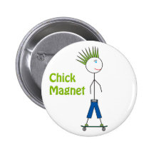 Chick Magnet Stick Figure Pinback Button