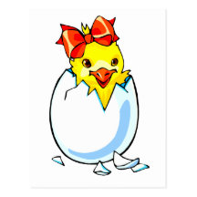 chick red ribbon hatching egg post card