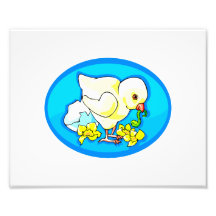 chick worm flowers blue oval photographic print