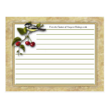 Chickadee and Cherries Recipe Cards Postcards