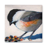 CHICKADEE IN SNOW OIL PASTEL magnets