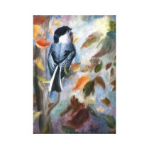 Chickadee In the Fall Wrapped Canvas Print