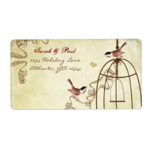 Chickadee Musical Bird Cage Swirl Return Address Personalized Shipping Label