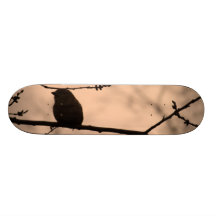 Chickadee on Branch in Twilight Silhouette Custom Skate Board