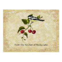 Chickadee on Cherry Branch Recipe Cards Post Card