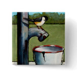 CHICKADEE ON PUMP PASTEL ART PINBACK BUTTONS