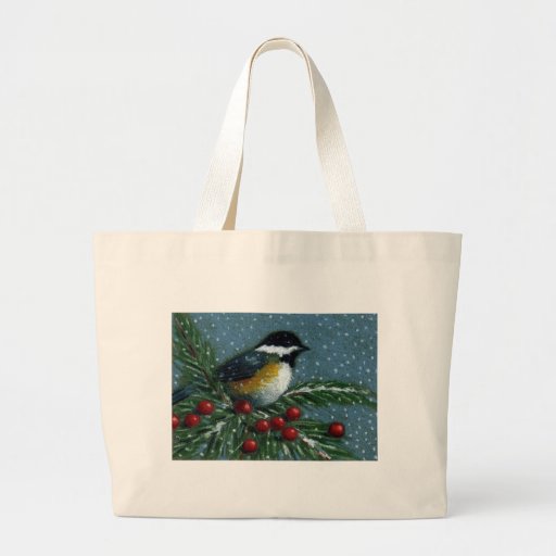 CHICKADEE ON SNOWY PINE BRANCH BAG