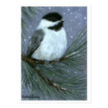 Chickadee Snow Original Art Postcard