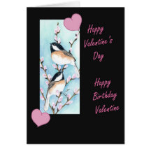 Chickadee Valentine Birthday Greeting Card