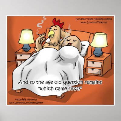 Chicken Or Egg Came 1st? Funny Art Posters by beardiethor123