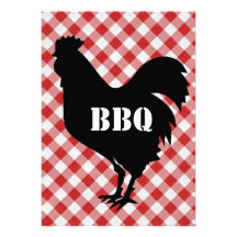 Chicken Silo on Red & White Checked Cloth BBQ Custom Invites