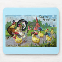 Chickens and Pink Church Vintage Easter Mousepad